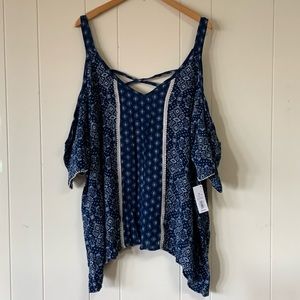 Flowy Cutout Navy and Blue Top
